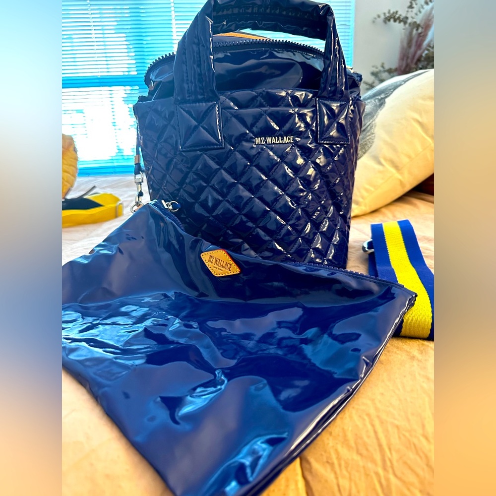MZ Wallace bright blue and neon yelllow mini metro tote deluxe